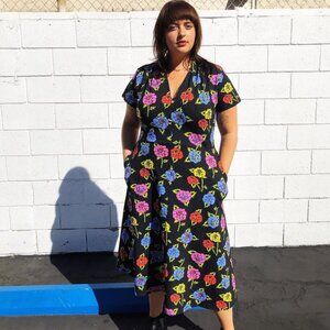Nooworks Greta midi dress, size XL, in Roses print